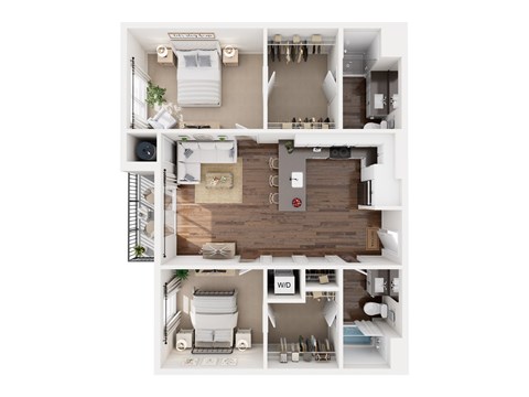 Floor plan for 2 beds, 2 baths, 1024 sqft